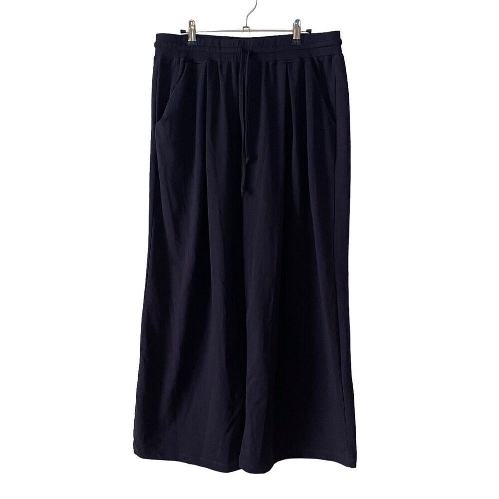 NWT Bishop + Young Womens Plus 1X Wide Leg Knit Lounge Pants Dark Blue Pockets